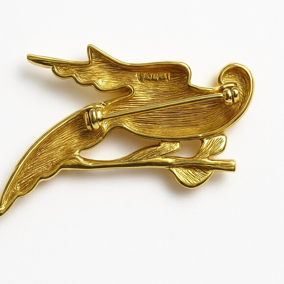 Vintage Monet Blue Lucite Bird Brooch – Gold Tone Swallow Pin - Picture 3 of 6